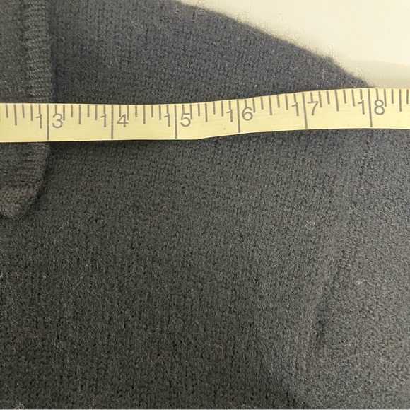 Vintage 100% Black Wool Cardigan with Floral Embroidery Abalone Buttons  Sz PM - Picture 6 of 11